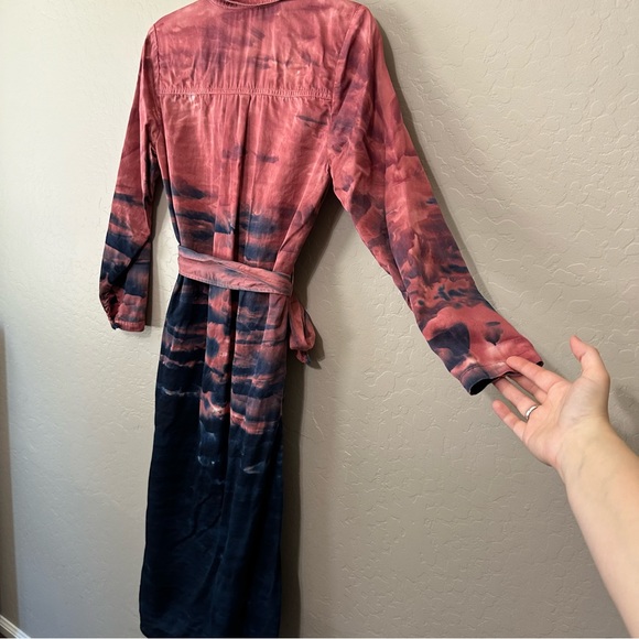 Maxi Shirtdress Tie dye button down V neck tie waist dress Anthropologie - Picture 11 of 16